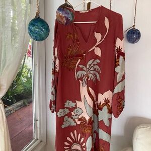 Soft Surroundings Beaded Tierra Gauze Reddish Orange Caftan Dress - Size Medium